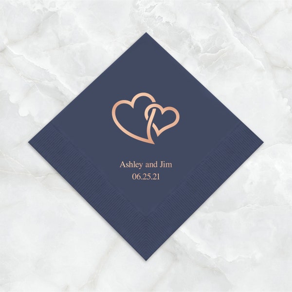 Interlocking Heart Print Napkins - Paper Wedding Napkin - 50 Pack Custom Napkins - Engagement Party - Anniversary Party - Bridal Shower