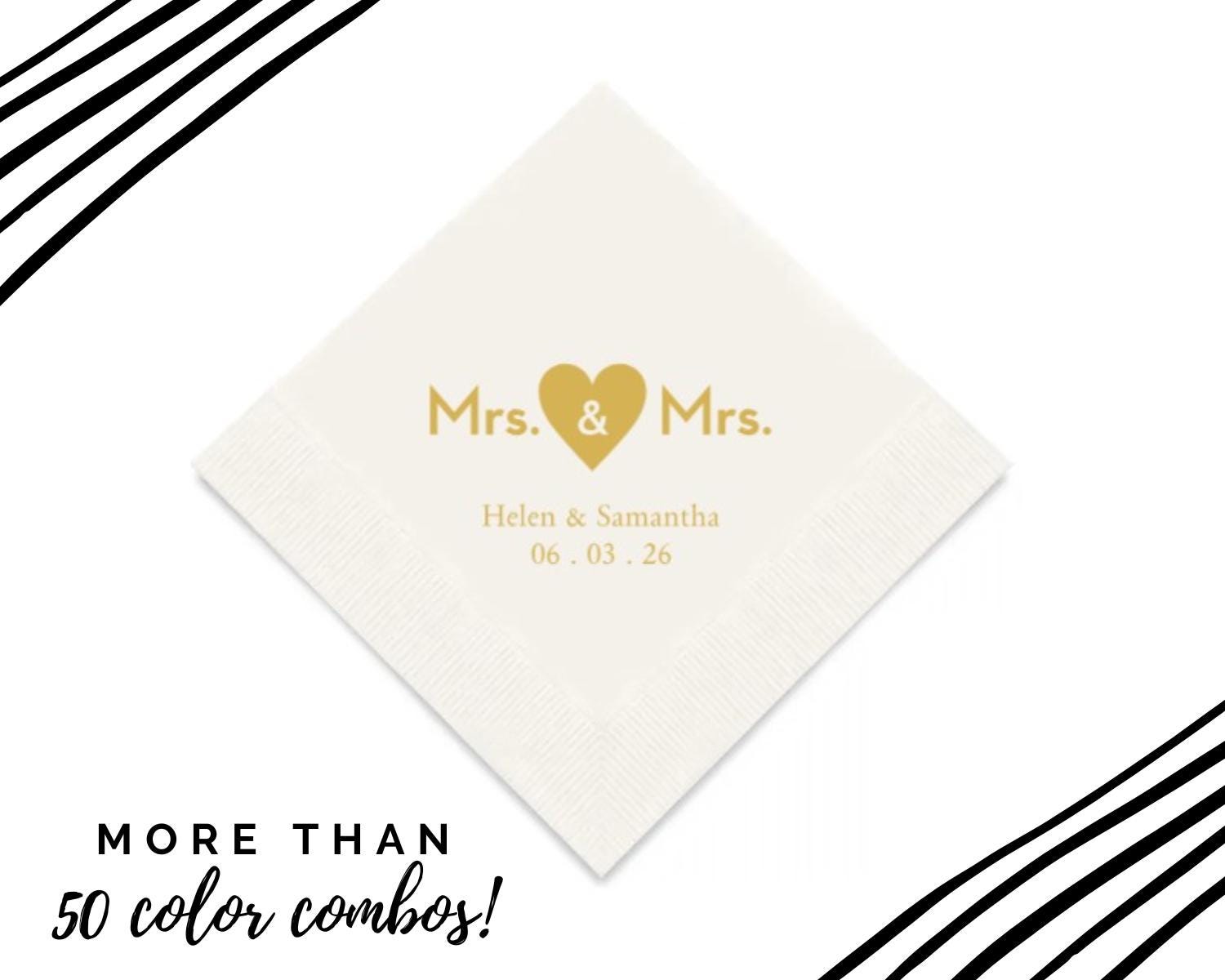 50 Mrs & Mrs Print Wedding Napkins - Lesbian Wedding or Engagement Napkins - Inclusive Wedding Napkins - Wedding Cocktail Napkins - LGBTQ2+