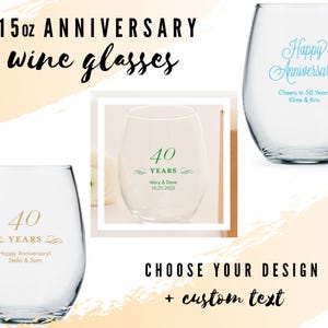 Custom Anniversary Large Stemless Wine Glasses - 21 Designs to Pick From - Personalized Wine Glass - Custom Anniversary Favor - Milestone