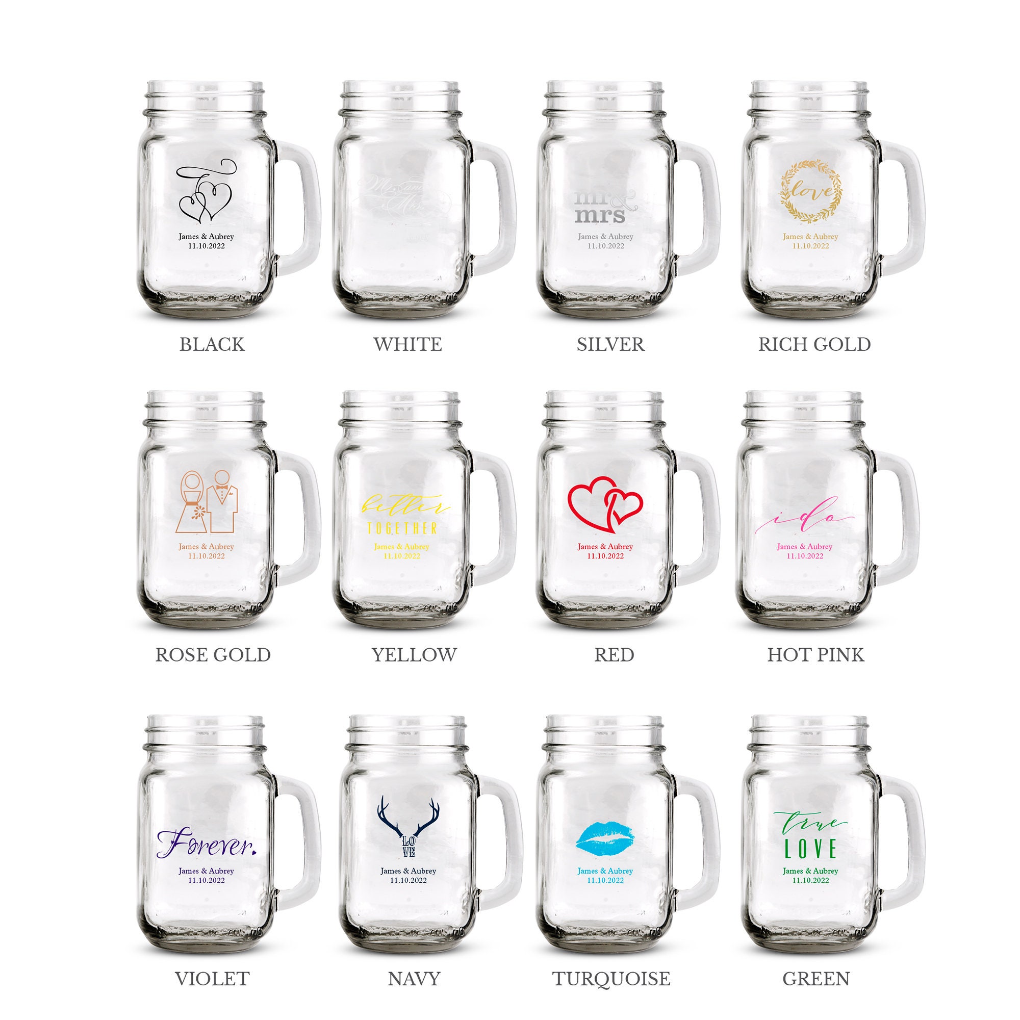 Custom Wedding Favor Mason Drinking Jars 49 Designs to Choose From