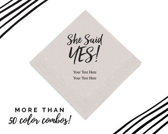 She Said Yes! Napkins - Personalized Paper Napkins - Custom Bridal Shower Napkins - Engagement Party Napkin - Set of 50 Personalized Napkins