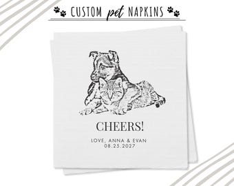 Custom Sketched Pet Cocktail or Luncheon Napkin - Personalized Pet Portrait Napkins - Wedding Napkins - Birthday Napkins - Pet Napkins
