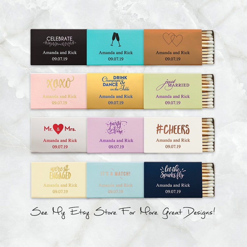 Custom Matchbox Personalized Matches New Years Eve Set of 50 All Lit Up Matchboxes Christmas Party Personalized Matchboxes