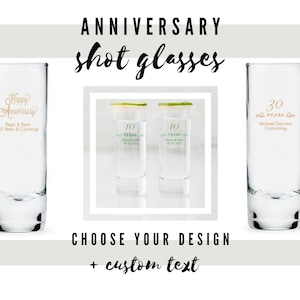 Custom Anniversary Tall Shot Glasses - 21 Designs to Choose From - Personalized Shots - Custom Anniversary Party Favor - Milestone Birthday