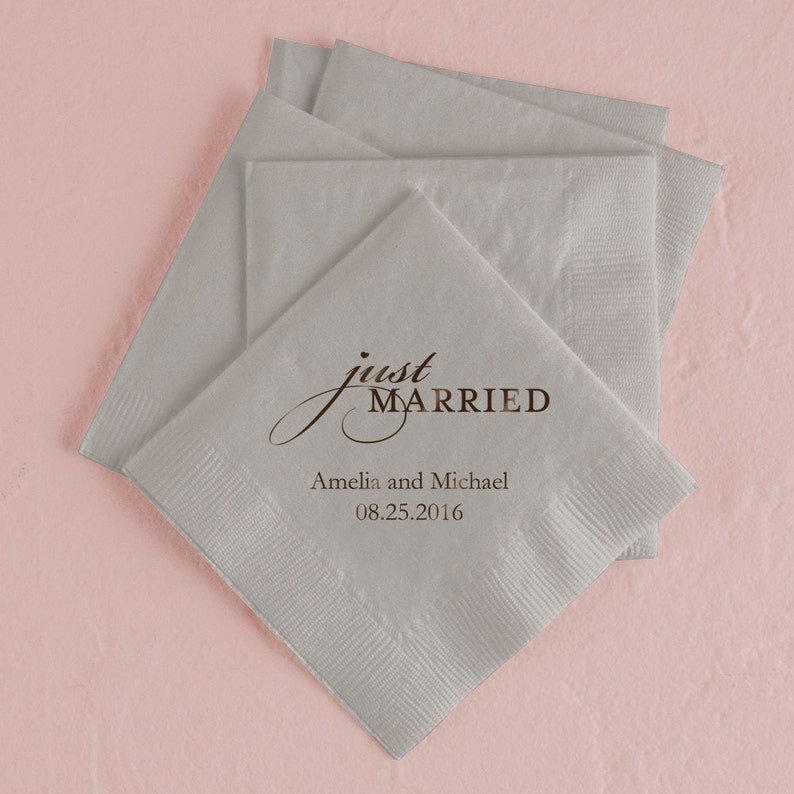 Just Married Design Wedding Napkins 50 Paper Wedding Napkins Personalized Wedding Napkin Cocktail, Luncheon or Dinner Napkins image 3