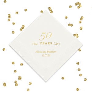 Tovaglioli di carta personalizzati con design 50 anni - Tovaglioli per il 50° compleanno - Tovaglioli per il 50° anniversario - Set da 50 tovaglioli da cocktail o da pranzo