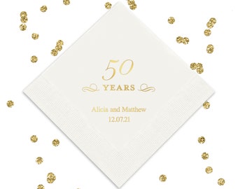 50 Years Design Personalized Paper Napkins - 50th Birthday Napkins - 50th Anniversary Napkins - Set of 50 Cocktail or Luncheon Napkins