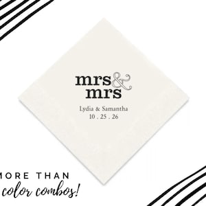 Set di 50 tovaglioli da matrimonio con stampa Mrs and Mrs - Tovaglioli da matrimonio lesbico - Due spose - Tovaglioli da fidanzamento per coppie queer - Tovaglioli LGBTQ2+IA
