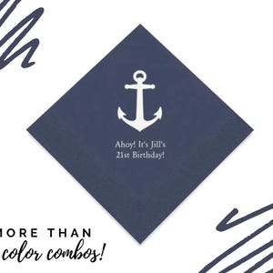 Anchor Print Nautical Napkins - Set of 50 Paper Party Cocktail Napkins - Custom Printed Napkin - His Birthday - Nautical Party - Theme Party