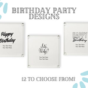 Custom Birthday Party Glass Coasters - 12 Designs to Choose From - Personalized Coasters - Custom Birthday Party Favor - Happy Birthday