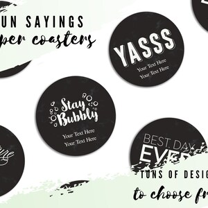 Posavasos de papel negro redondo personalizado - Diseños de fiesta - Posavasos personalizados - Despedida de soltera - Boda - Cumpleaños - Aniversario - Favor de fiesta