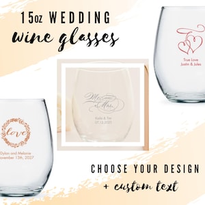 Custom Wedding Large Stemless Wine Glasses - 49 Designs to Choose From - Useful Wedding Favor - Guest Favor - Wedding Bar - Vineyard Wedding