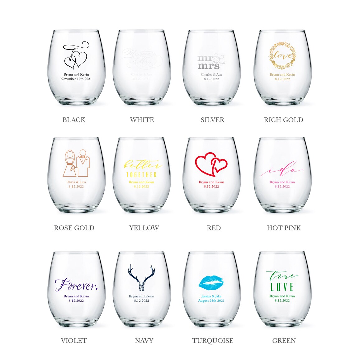 Custom Wedding Stemless Small Wine Glasses 49 Designs to Etsy