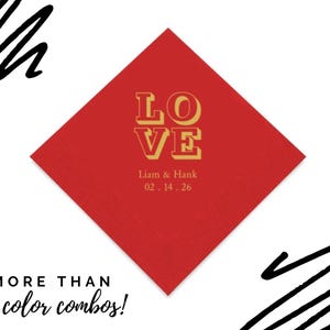 Love Block Print Wedding Napkins - Set of 50 Paper Napkins - Custom Wedding Napkins - Engagement Party Napkins - Bridal Shower Napkins