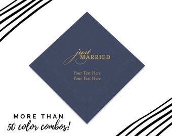 Just Married Printed Paper Napkins - Customizable Wedding Napkins - Wedding Reception Napkins - Set of 50 Personalized Wedding Napkins