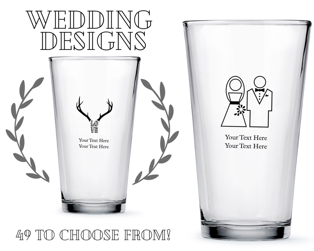 12 Custom Printed 9 Oz. Nonic Glasses, Beer Glass Wedding Favors