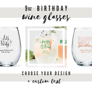 Custom Birthday Party Stemless Small Wine Glasses - 12 Designs to Choose From - Personalized Wine Glass - Custom Birthday Favor - 50th B-Day