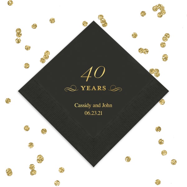 Personalisierte 40 Jahre Design Papierservietten - Servietten zum 40-jährigen Jubiläum - Servietten zum 40. Geburtstag - Set mit 50 Cocktail- oder Luncheon-Servietten