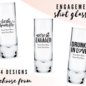 Custom Engagement Party Tall Shot Glasses - 34 Designs to Choose From - Personalized Shot Glasses - Engagement Party Favor - Inclusive
