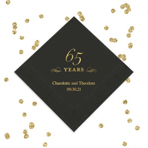 Decorative 65 Years Personalized Napkins - 65th Birthday Party - 65th Anniversary - Pack of 50 Cocktail Printed Napkins - Milestone Birthday