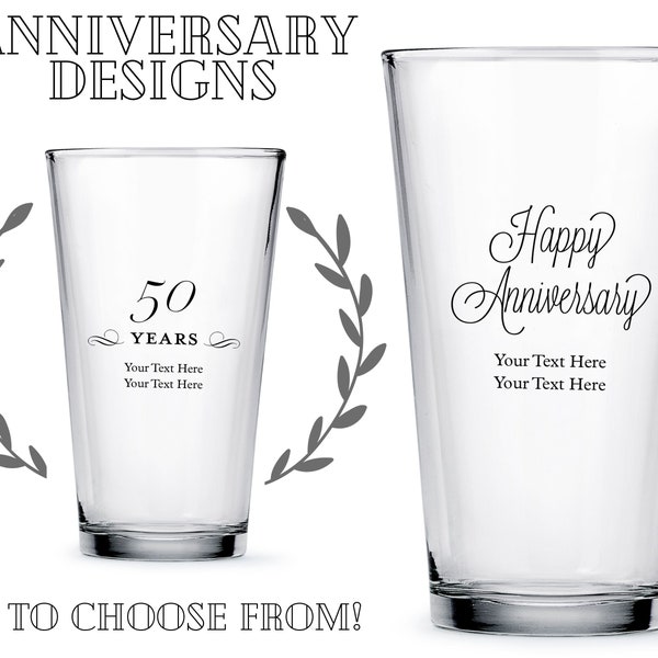 Custom Anniversary Pint Glasses - 21 Designs to Choose From - Personalized Pint Glass - Custom Anniversary Party Favor - Milestone Birthday