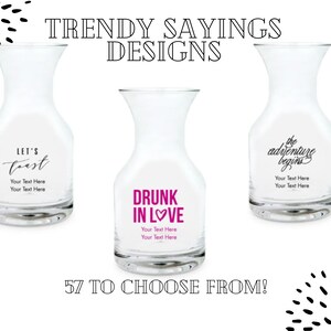 Custom Party Glass 5oz. Carafes - 57 Designs to Choose From - Personalized Carafe - Bachelorette - Wedding - Birthday - Anniversary - Party