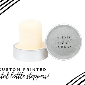 Custom Modern Couple Metal Bottle Stopper - Custom Wedding Bottle Stoppers - Wedding Favor - Engagement Party Favor - Custom Metal Stopper