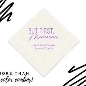 But First Mimosas Tovaglioli - Confezione da 50 tovaglioli di carta personalizzati - Tovaglioli stampati personalizzati - Festa di fidanzamento - Addio al nubilato - Tovaglioli per brunch