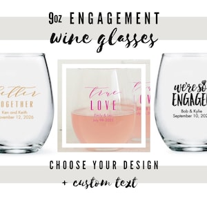 Custom Engagement Party Stemless Small Wine Glasses - 34 Design Options - Personalized Wine Glass - Custom Engagement Announcement Party