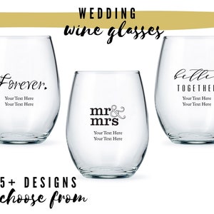 Custom Wedding Large Stemless Wine Glasses - 49 Designs to Choose From - Useful Wedding Favor - Guest Favor - Wedding Bar - Vineyard Wedding