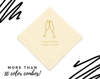 Custom Printed Champagne Flute Napkins - Set of 50 Paper Napkins - Retirement Party - Graduation Party - Engagement Party - Anniversary