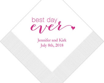 Crisky Servietten "Best Day Ever" – 100 Stück, 4,9x4,9 Zoll, Silberfarben Für Hochzeiten