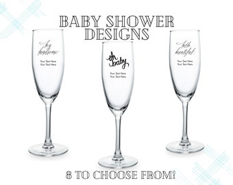 Custom Baby Shower Champagne Flutes - 8 Designs to Choose From - Personalized Glass - Custom Baby Shower Favor - Useful Baby Shower Favor