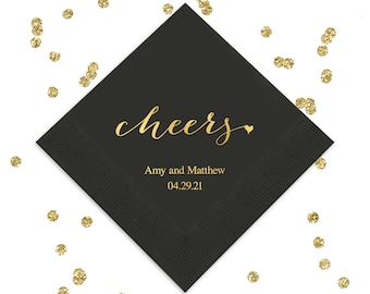 Cheers Personalized Napkins - Birthday Napkins - Wedding Napkins - Party Napkins - Anniversary - Engagement - Luncheon - Cocktail - Dinner