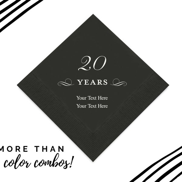 20 Years Design Personalized Napkins - 20th Birthday Party - 20th Anniversary - Set of 50 Cocktail Napkins for Business Milestone Party