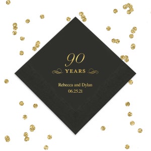 90 Years Personalized Napkins - 90th Birthday Napkins - 90 Years Paper Napkins - Set of 50 Cocktail or Luncheon Napkins or 40 Dinner Napkins