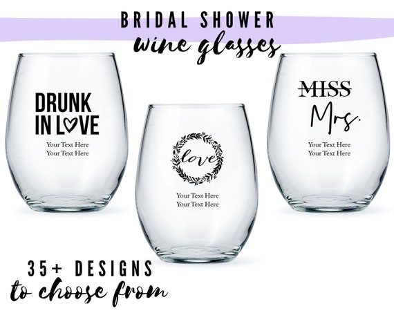 Custom Bridal Shower Large Stemless Wine Glasses  39 Designs