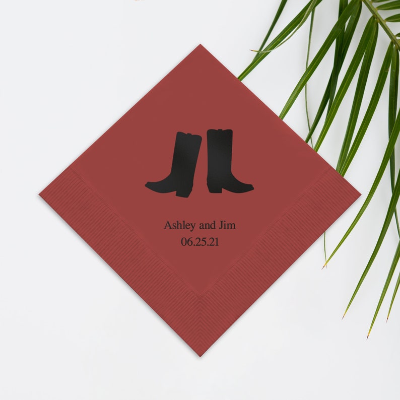 Cowboy Boots Print Napkins 50 Paper Napkins Country Wedding Napkins Personalized Birthday Napkins Cowgirl Western Themed Party image 2