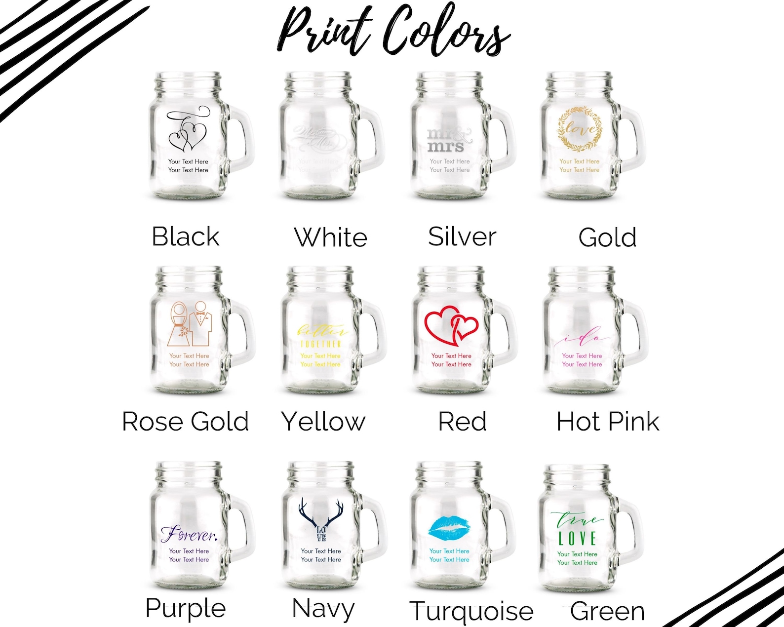 Custom Wedding Favor Mason Jar Shot Glasses 49 Designs to Pick From