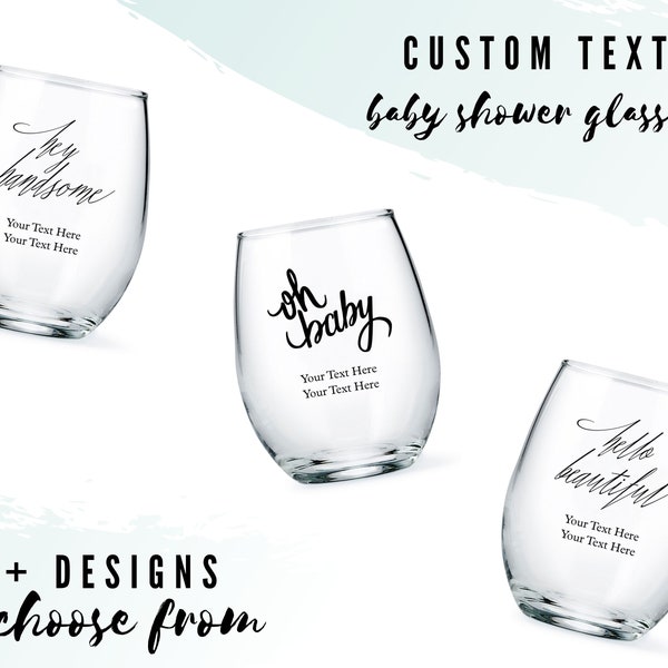 Custom Baby Shower Small Stemless Wine Glasses - 8 Designs to Choose From - Personalized Wine Glass - Baby Shower Favor - Gender Reveal