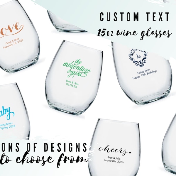 Personalized Large Wine Glasses - Custom Glassware - Wedding Wine Glasses - Birthday Wine Glasses - Bridal Shower Glasses - Unique Favor