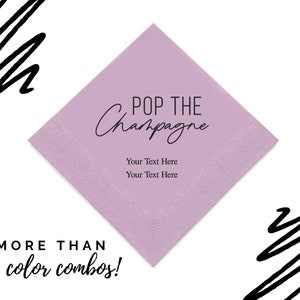 Pop the Champagne Napkins - Set of 50 Paper Napkins - Custom Wedding Napkins - Printed Napkins - Engagement Party - Bridal Shower - Grad