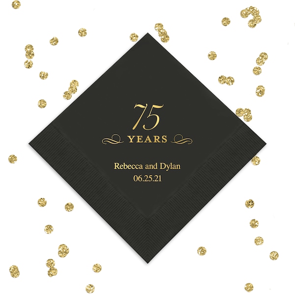 75 Years Design Personalized Napkins - Custom 75th Birthday Party Napkins - 75th Anniversary - Foil Printed Napkins - Set of 50 Napkins