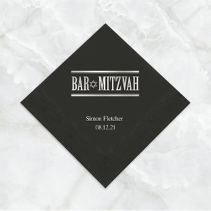 Lot de 50 serviettes de table Bar Mitzvah personnalisées - Serviettes de table Bar Mitzvah personnalisées imprimées - Serviettes de table Bar Mitzvah Cocktail - Serviettes en papier imprimées
