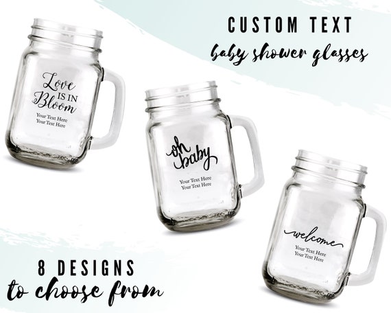 Custom Baby Shower Mason Jar Drinking Glasses 8 Designs to Choose