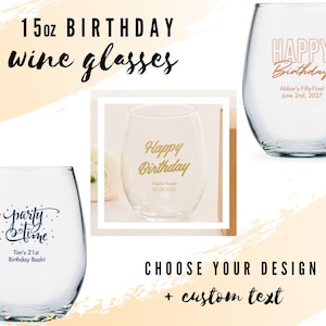 Custom Birthday Party Large Stemless Wine Glass - 12 Designs to Pick From - Personalized Wine Glass - Custom Birthday Favor - 50th Birthday
