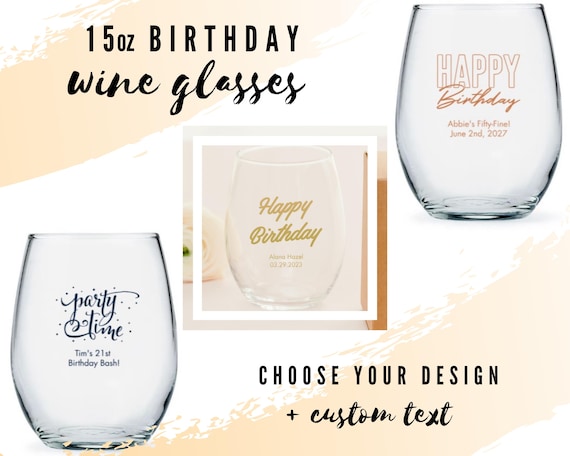 Custom Birthday Party Large Stemless Wine Glass - 12 Designs to Pick From - Personalized  Wine Glass - Custom Birthday Favor - 50th Birthday - Etsy