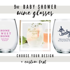 Custom Baby Shower Small Stemless Wine Glasses - 8 Designs to Choose From - Personalized Wine Glass - Baby Shower Favor - Gender Reveal