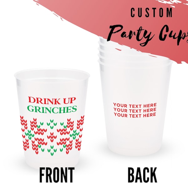 Ugly Sweater - Set of 8 Custom Party Cups - Christmas Cups - Christmas Party Favor - Christmas Dinner Glasses - Fun Office Christmas Party