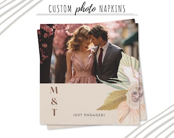 Personalized Photo Napkins - Custom Image Engagement Napkins - Custom Photo Wedding Napkins - Inclusive Wedding Napkins - Floral Napkins